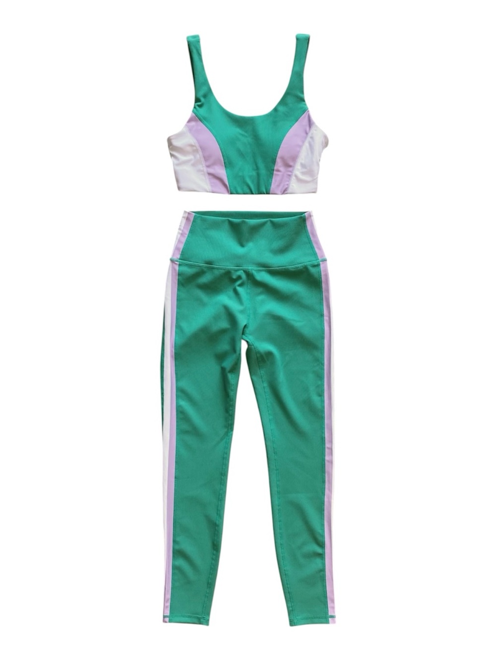 Wilo The Label Two Piece Green Purple Workout Bra Leggings Set NWT Size Small